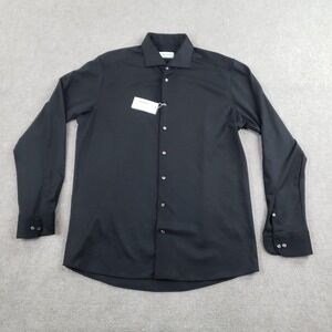 Eton Merino Wool Dress Shirt Mens 17.5 34/35 Black Contemporary Solid Luxury